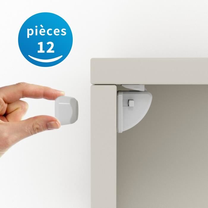 Aycorn Verrous Magnétiques de Sécurité pour Bébés et Enfants, 10 loquets  aimantés et 2 clés, Bloque Porte Placard - Installation rapide et sans vis  - Serrure invisible pour tiroirs, placards et portes