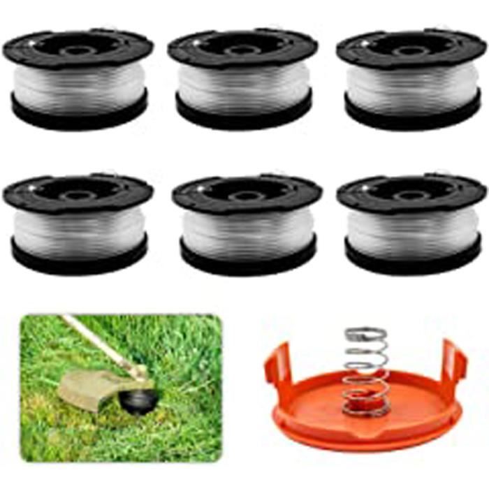 6 Bobines Fil Coupe-Bordure 1,65 Mm + Couvercle + Ressort Compatible Black & Decker – Fil Débroussailleuse Longue Durée Pour GL, GLC, STC