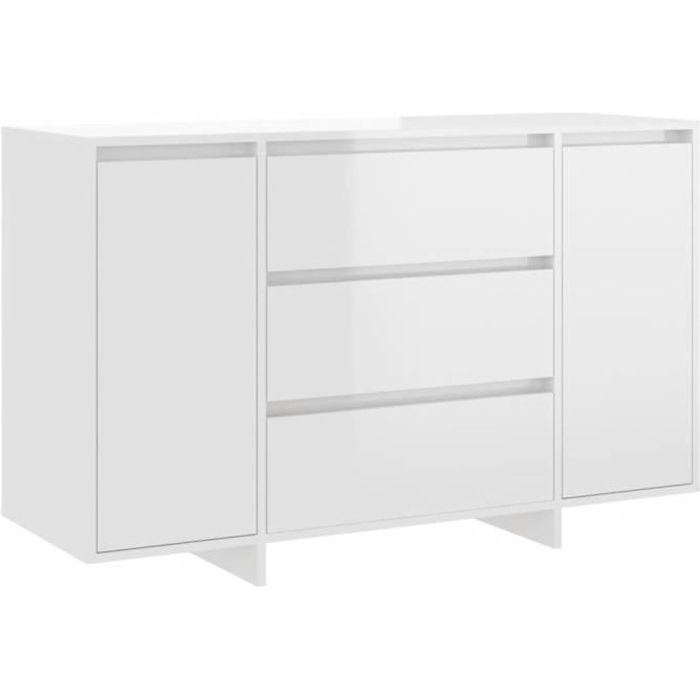 Buffet de Cuisine - SVP- MODERNE - Armoire Salon avec 3 tiroirs Blanc brillant