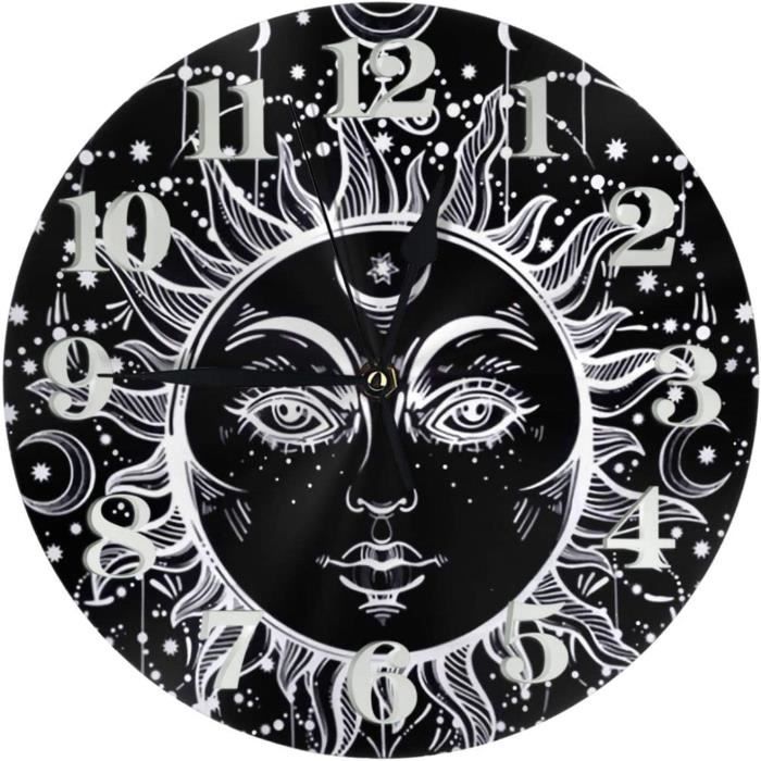 Horloge Murale Ronde En Bois Avec Motif De Vigne Rouge - Sans Tic-tac, Fonctionne Avec Des Piles - 25,4 Cm - Décoration Pour Maison, école, Cuisine, Chambre à Coucher, Salon