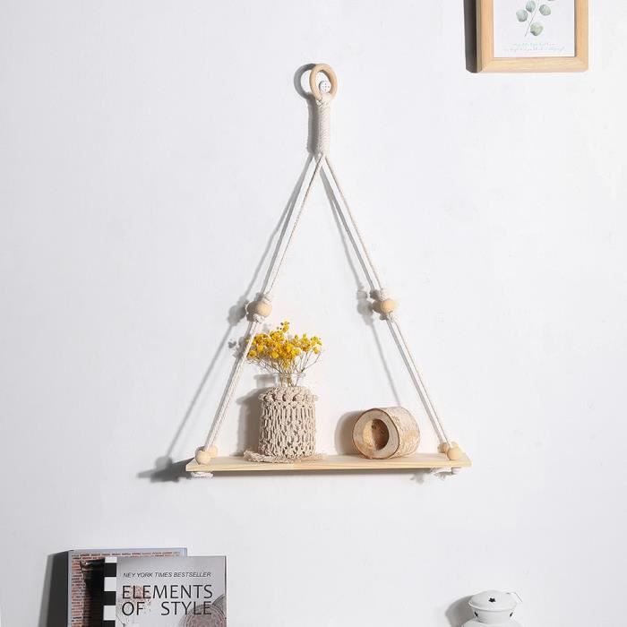 Décoration Murale Macramé Style Bohème - 25x20 Cm - Avec 10 Clips à Photos - Pour Chambre, Salon, Appartement - Coton - Couleurs Bleu, Rose, Vert