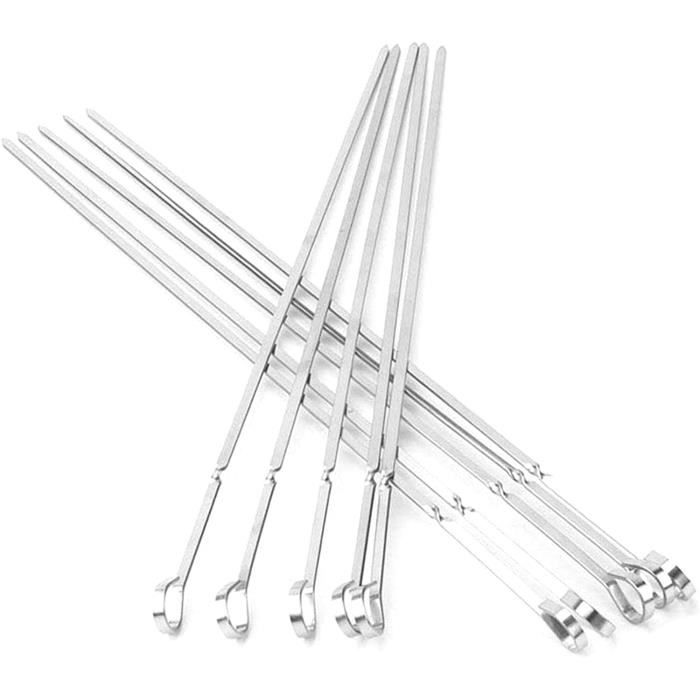 Lot de 10 brochettes pour barbecue en acier inoxydable, réutilisables