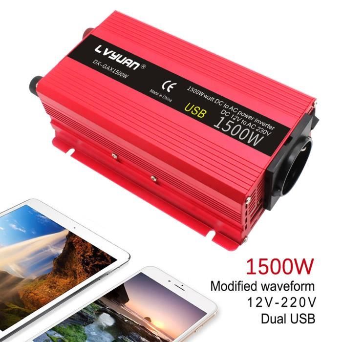 1500W - Onduleur solaire de voiture, 220v, 1500W, 12v, 220v, EU, convertisseur électrique pour véhicule