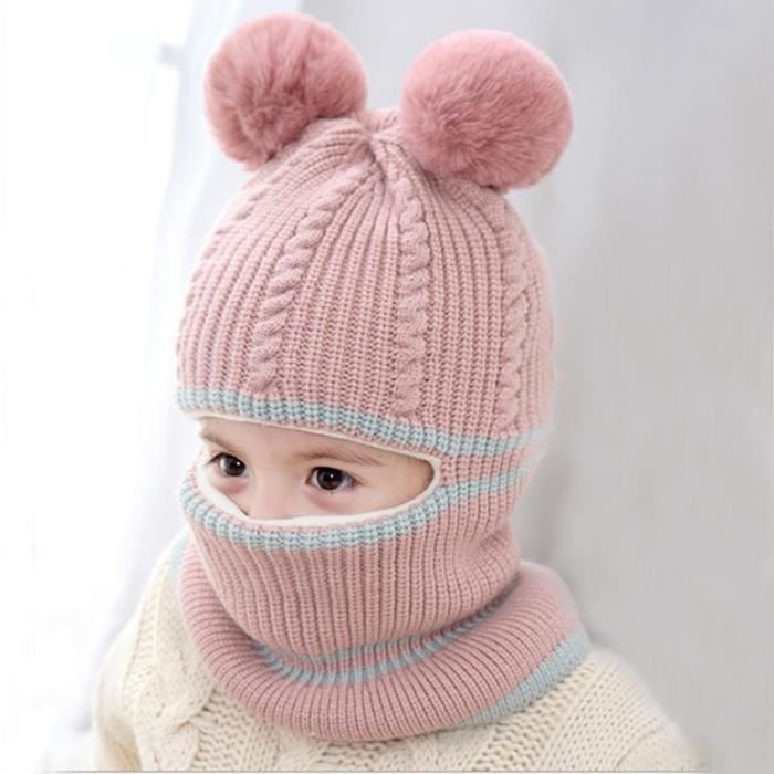 Bonnet fille multicolore avec pompon