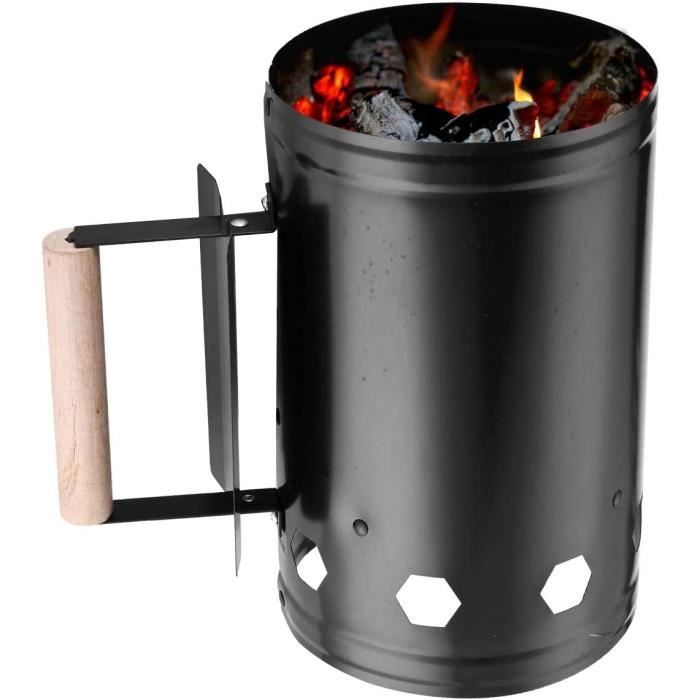 Démarreur Charbon Bois - Longue Poignée Bois Massif, Fer Fin, 105g - Pour Barbecue, Camping