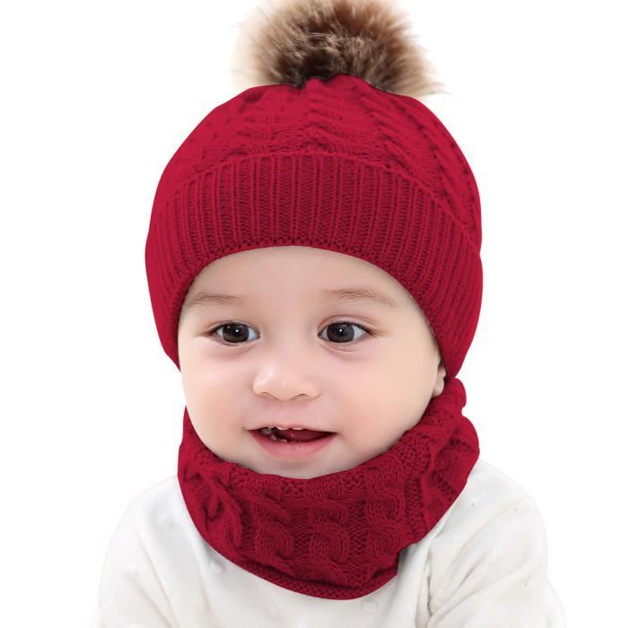 Bonnet et écharpe tricotés pour enfants rouge, Ensemble bonnet chaud et  écharpe cercle, Écharpe en laine chapeau + bonnet laine - Cdiscount