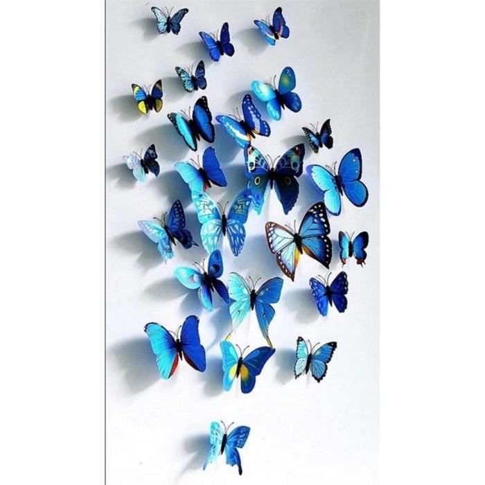 12 stickers Muraux de Papillons 3D Sticker Mural Autocollants bricolage  papillon amovible Réutilisable Pour chambre Salon (bleu) - Cdiscount Maison