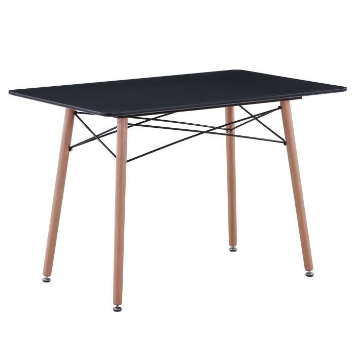 Table de Cuisine Rectangulaire Moderne avec Pieds en Bois de Hêtre et Structure en Métal - BENYLED - Noir