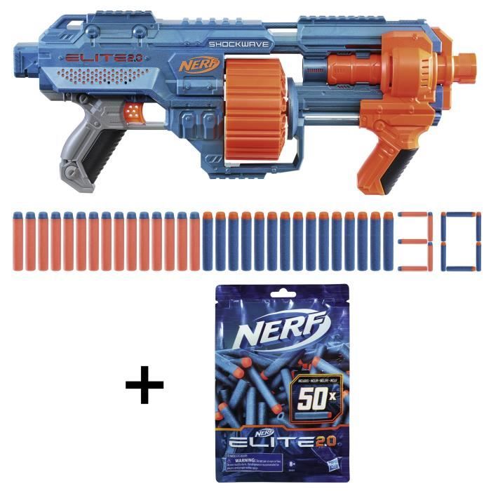 NERF Elite 2.0 Pack Blaster Shockwave RD-15 + 50 Fléchettes officielles - Cdiscount  Jeux - Jouets