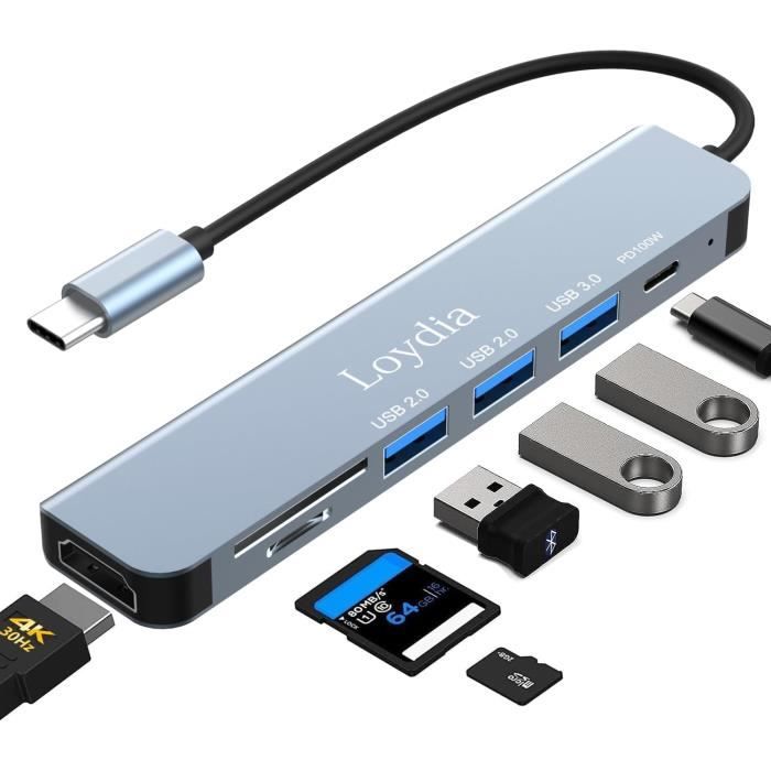 Hub Usb C, Adaptateur Usb C 7 En 1- Sortie Hdmi 4K- Pd 100W- 3 Port Usb 3.0- Lecteur De Carte Sd Adaptateur Usb C Vers Usb