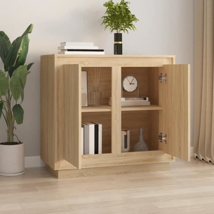 Buffet bas - CUQUE - Chêne sonoma - 80x34x75 cm - Bois dingénierie - 4 portes