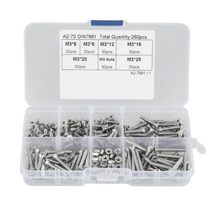 Lot De 170 Boulons Et écrous En Acier Inoxydable - Têtes Hexagonales, Tailles Mélangées (1/4", 5/16", 3/8")