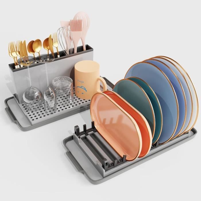 Égouttoir à Vaisselle Métal Gris Avec Plaque De Drainage – Rangement Cuisine, Rzx6364
