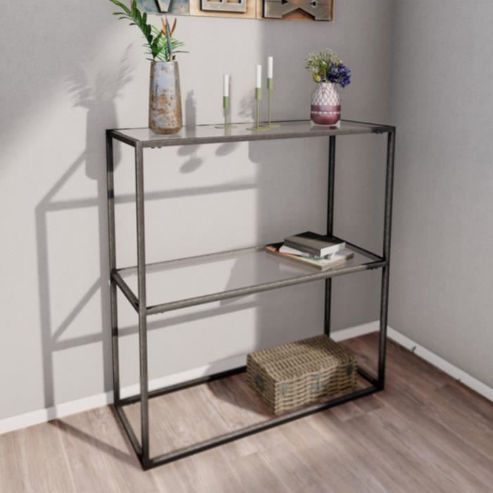 Table console Konnevesi verre trempé 85 x 80 x 30 cm noir transparent
