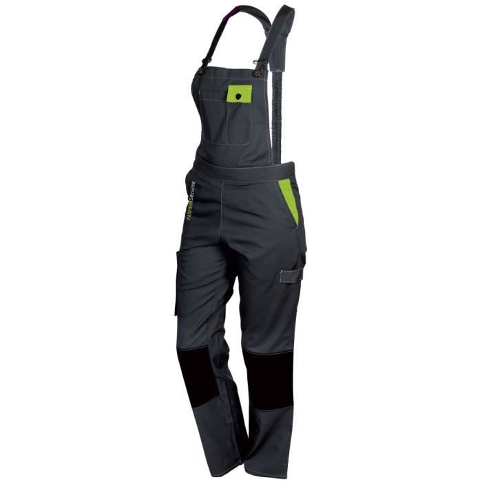 Salopette de travail femme - Confortable - Vêtement Travail - Poches renforts genoux M/L (42) Gris Citron