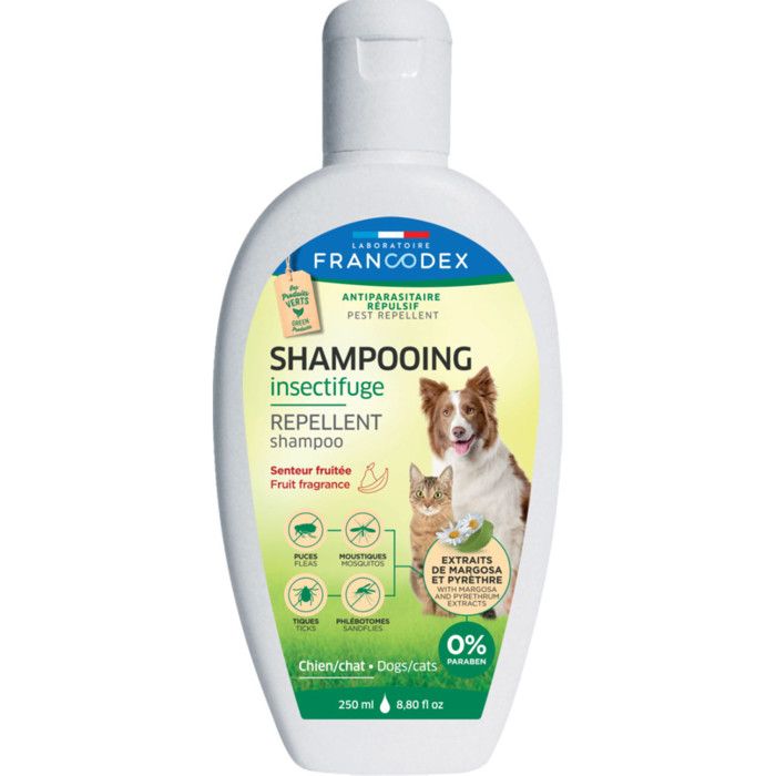 Comparer les prix de Shampooing Insectifuge Fruitée Pour Chiens et Chats 250ml - Francodex
