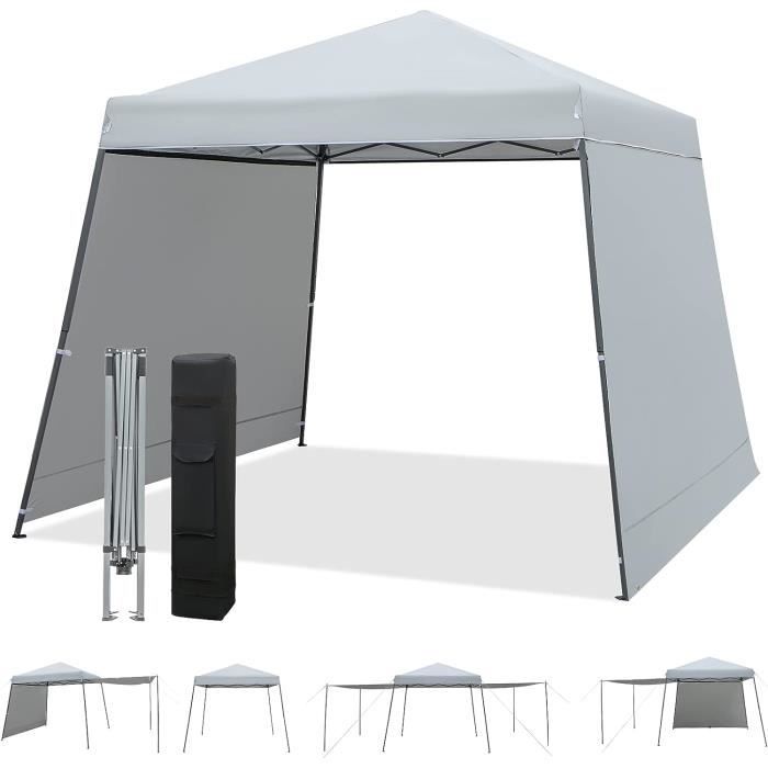GOPLUS Tonnelle de Jardin Imperméable Anti-UVRéglable Hauteur avec 2 Parois Latérales Amoviblespour Pique-Niques-CampingGris
