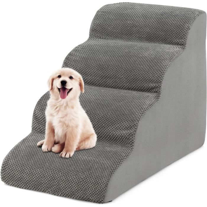 Meilleurs prix pour GOPLUS Escalier pour Animaux 4 Marches avec Fond Antidérapant, 72x41x51 CM, Échelle pour Chien avec Brosse, Housse Amovible, Gris
