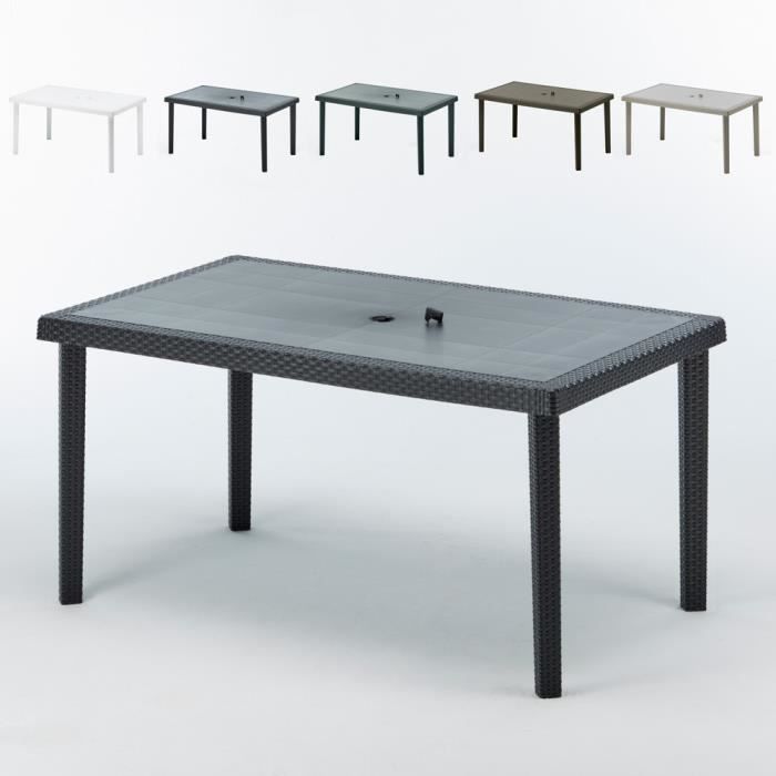12 tables de jardin rectangulaire en poly-rotin bar café bistrot 150x90, couleur: noir