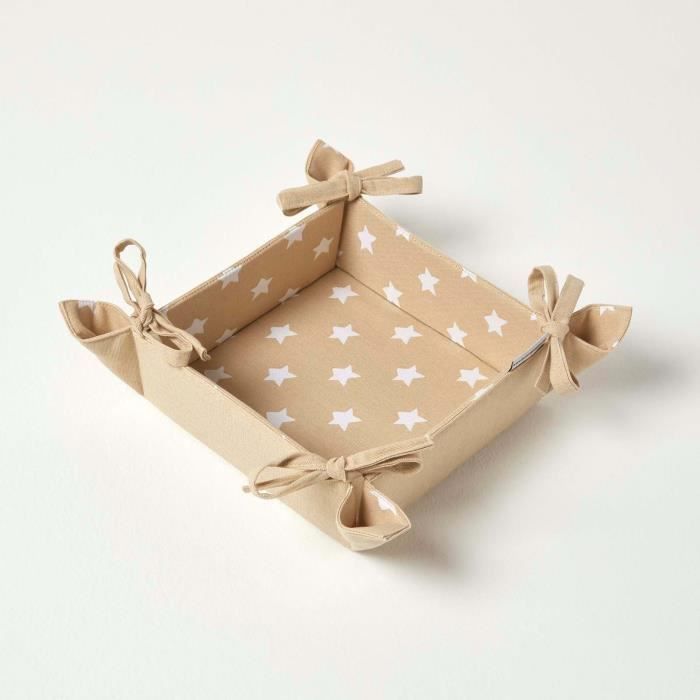 Corbeille à Pain Lina En Coton - 20x20 Cm - Motif Cœurs Et Carreaux - Style Campagne - Lavable 30°C - Beige