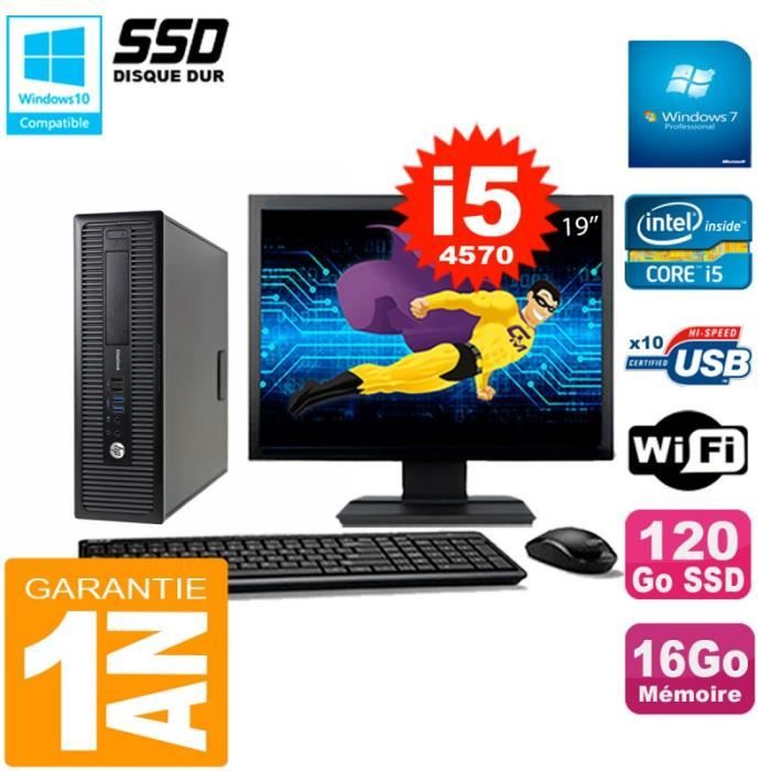 PC HP EliteDesk 800 G1 SFF Ecran 19 Core I5-4570 16Go Disque 120 Go SSD Wifi W7 - Hewlett packard