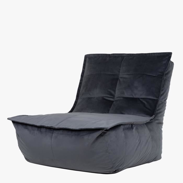 pouf chaise longue en velours dolce - icon - gris anthracite - intérieur - tissu - 1 place
