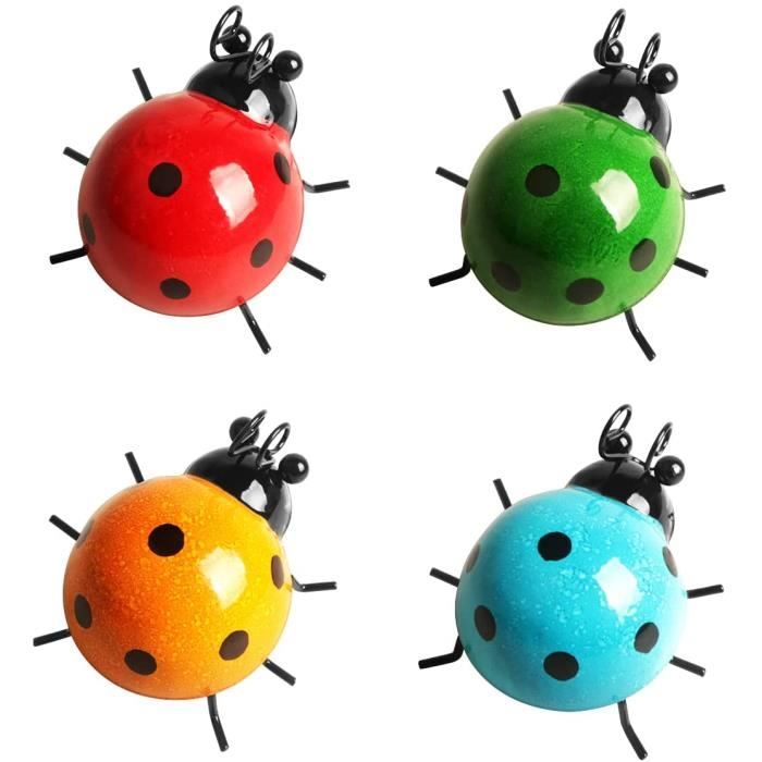 Lot 3 Coccinelles Métal Décoration Murale – Figurines Mignonnes Extérieur Jardin, Terrasse, Clôture