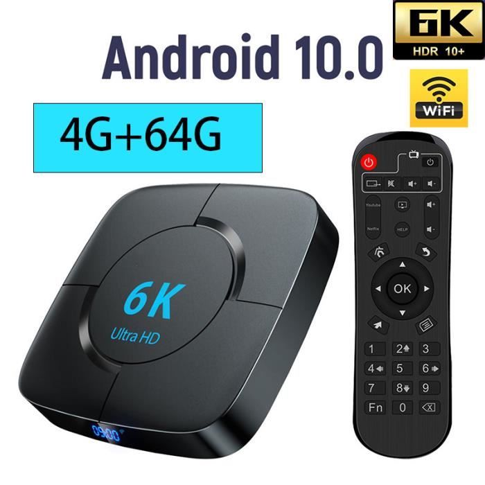 Android tv box tv android 10 Smart TV BOX Wifi BT 4G 64Go H616 6K Netflix Google Store Boîte