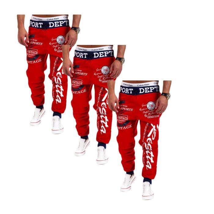 Pantalon de jogging rouge - Marque Luxe - Imprimé et baggy - Taille élastique - Tissu à séchage rapide