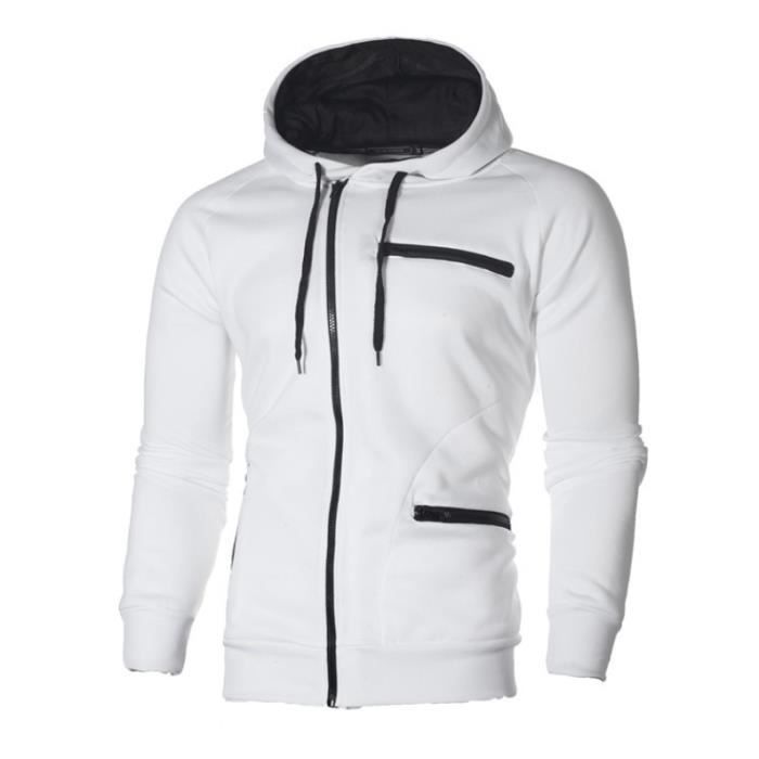 Sweat Zippé Homme à Capuche - Coupe Décontractée - Polaire Chaude Pour Automne/Hiver - Avec Poches
