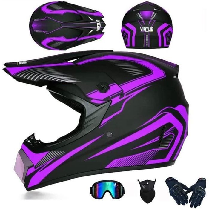 Casque Motocross Intégral DriveNova Pour Enfants Et Adultes - Certifié DOT - Inclut Gants, Lunettes, Masque Et 2 Doublures