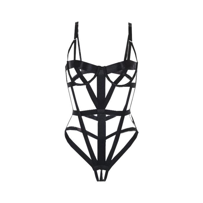 Body Sexy Femme En Simili Cuir PU - Lingerie Érotique Dos Nu Push-Up
