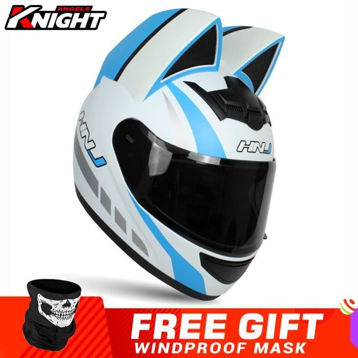 Bluetooth Casque Moto Chat Oreille Cat Knight Casque Personnalité Cool Chat Oreilles Dot/ECE Certifié avec Microphone Intégré Scooter Électrique Complet Hommes Et Femmes Couple 1,S