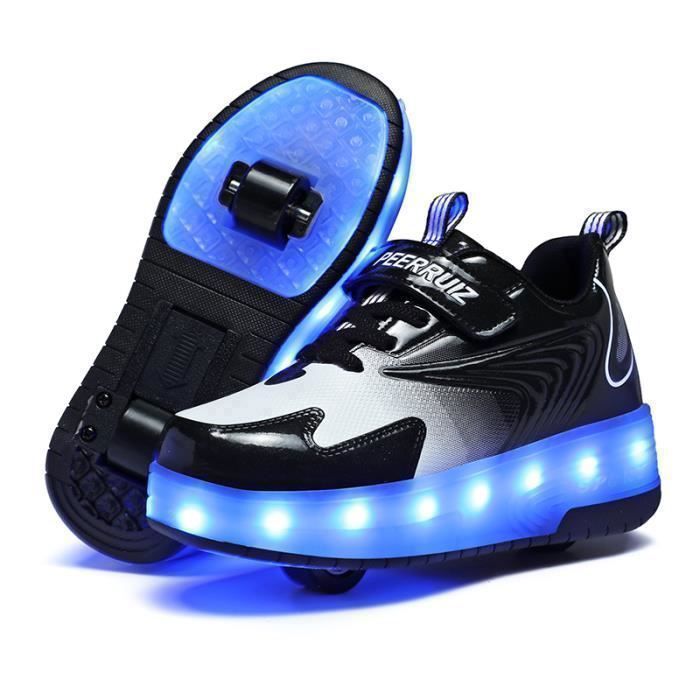 Mode Baskets Enfants LED lumieres Chaussures a Roulettes Gar