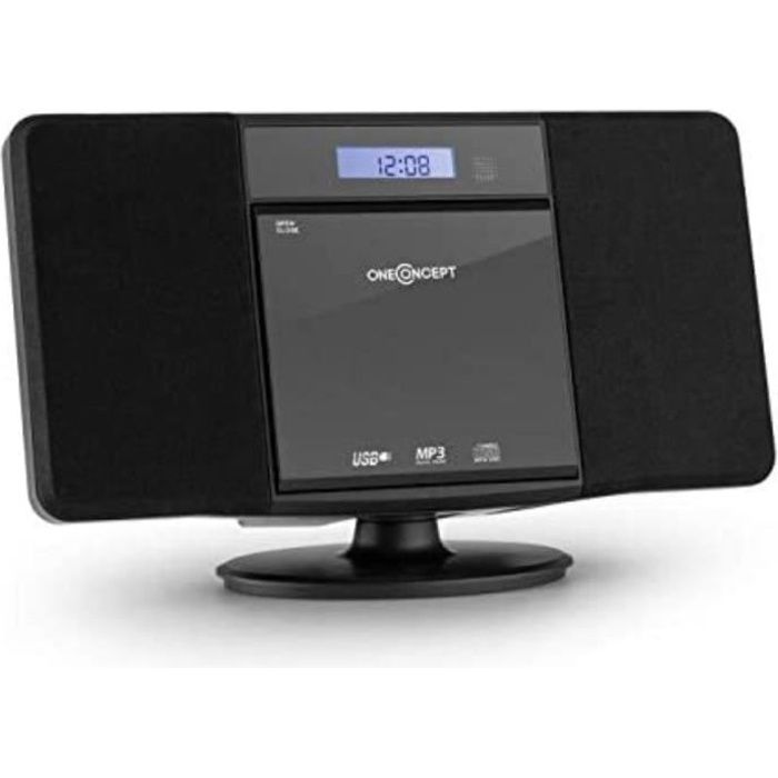 onceConcept V-13 - Chaîne HiFi, Radio CD, Lecteur CD Radio, Lecteur CD-MP3, Tuner Radio FM, 2 Hauts-parleurs, Écran LCD, Port USB, A