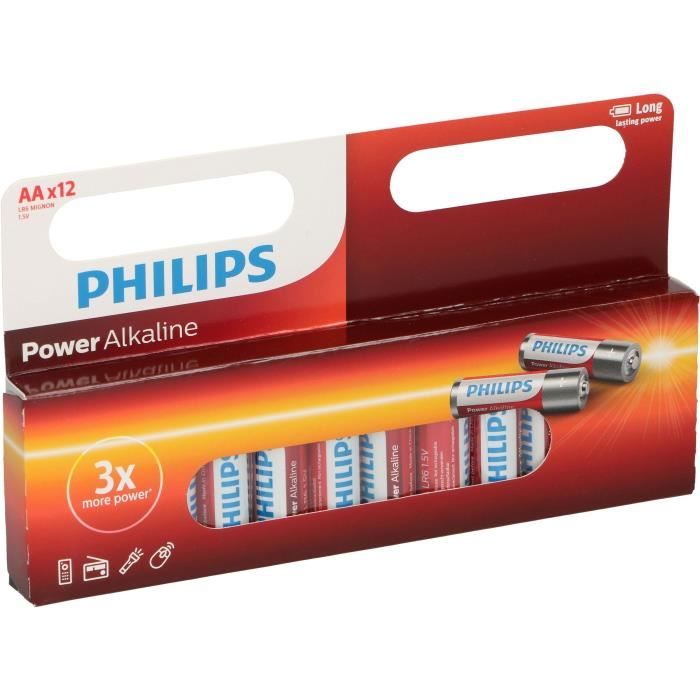 PHILIPS Piles LR6 / AA Powerlife Alcaline - 1,5 V - Pack de 12