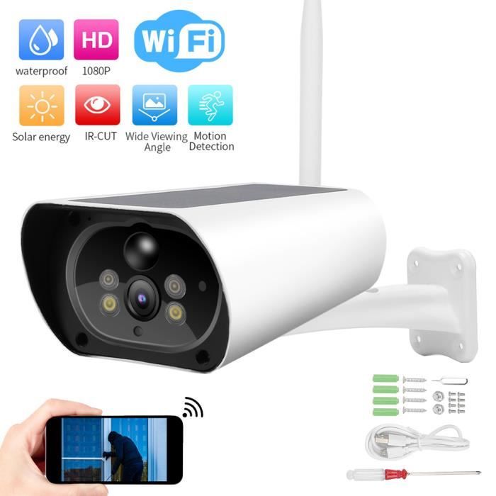 Caméra Solaire WiFi Ultra Grand Angle Double Objectifs UHD 4K 8MP Detection De Mouvement Avec Alerte Sirene Waterproof 128go