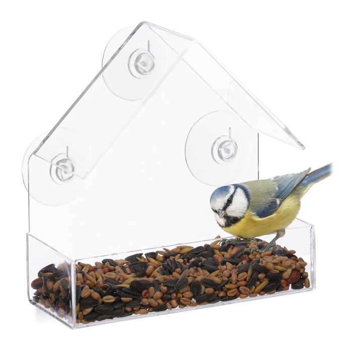 Comparer les prix de Relaxdays Mangeoire à oiseaux fenêtre, 3 ventouses, Distributeur de graines, Nichoir, HLP : 15 x 15 x 7 cm, transparent