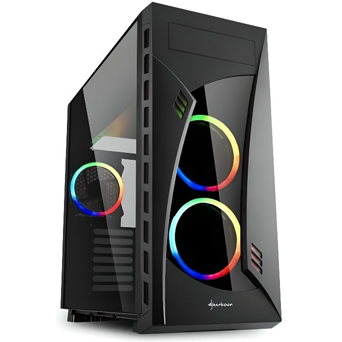 Sharkoon NIGHT SHARK RGB, Midi ATX Tower, PC, ATX,CEB,EATX,Micro-ATX,Mini-ITX, Noir, Multi, 3 mm