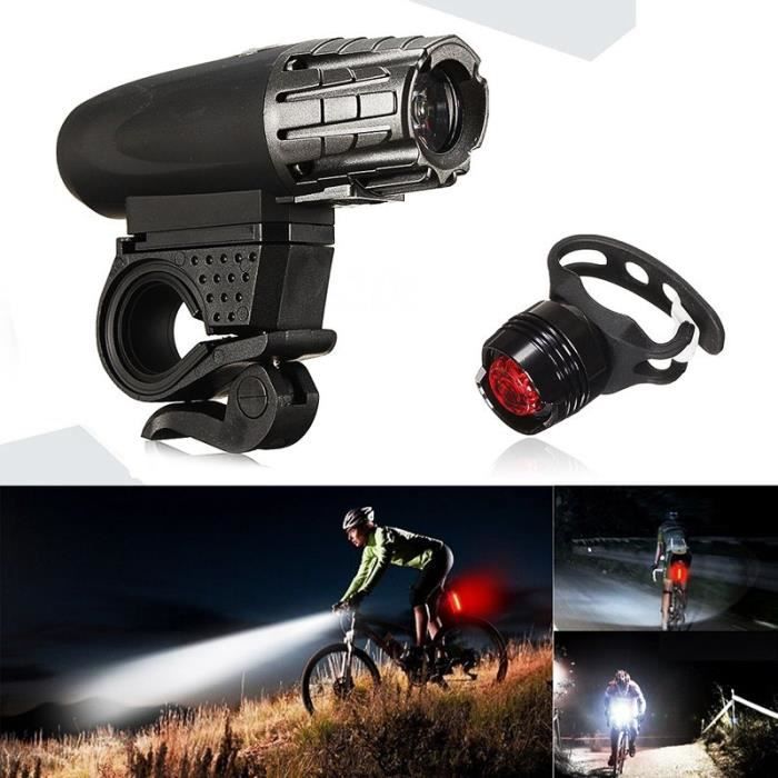 USB Rechargeable LED lampe de bicyclette Phare de velo + Set de Feu arriere