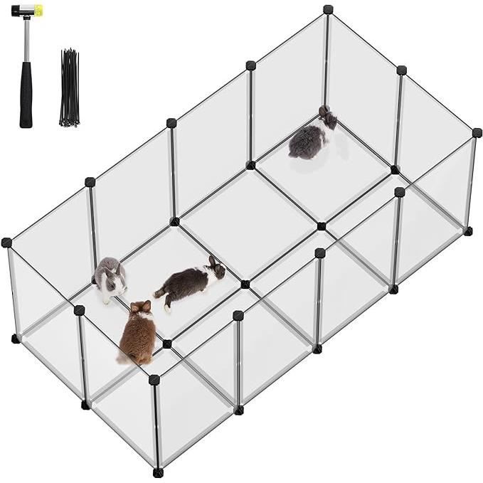 Meilleurs prix pour Enclos Intérieur Modulable en Plastique pour Cochon d’Inde Hérisson Petits Animaux 145 x 72 x 57 cm Blanc