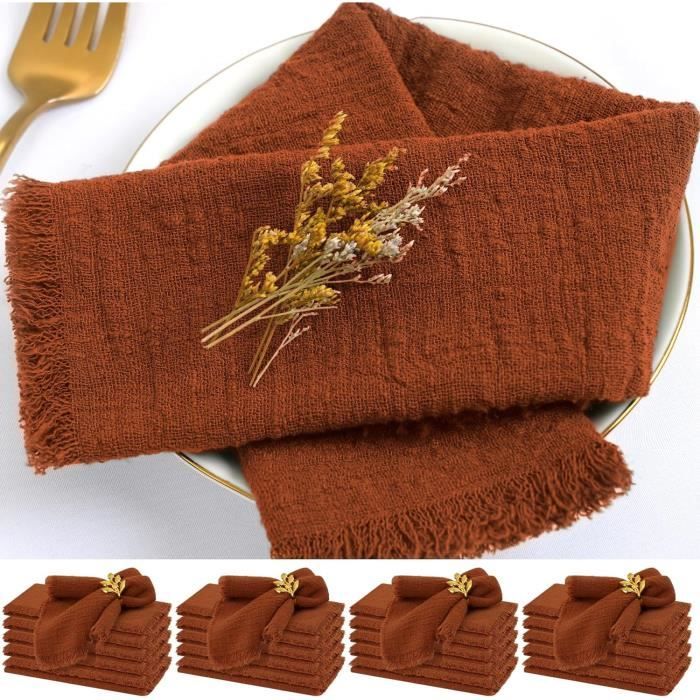 Lot De 6 Serviettes De Table Coton 42x42 Cm Avec Franges – Kaki – Réutilisables, Douces, Absorbantes Pour Mariage, Fête, Maison Quotidienne