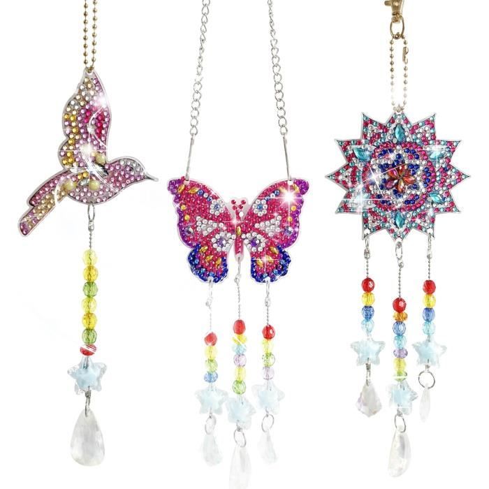 Kit DIY Carillon à Vent Peinture Diamant - Attrape-soleil Multicolore, Pour Enfants 5-12 Ans, Décoration Fenêtre Ou Jardin