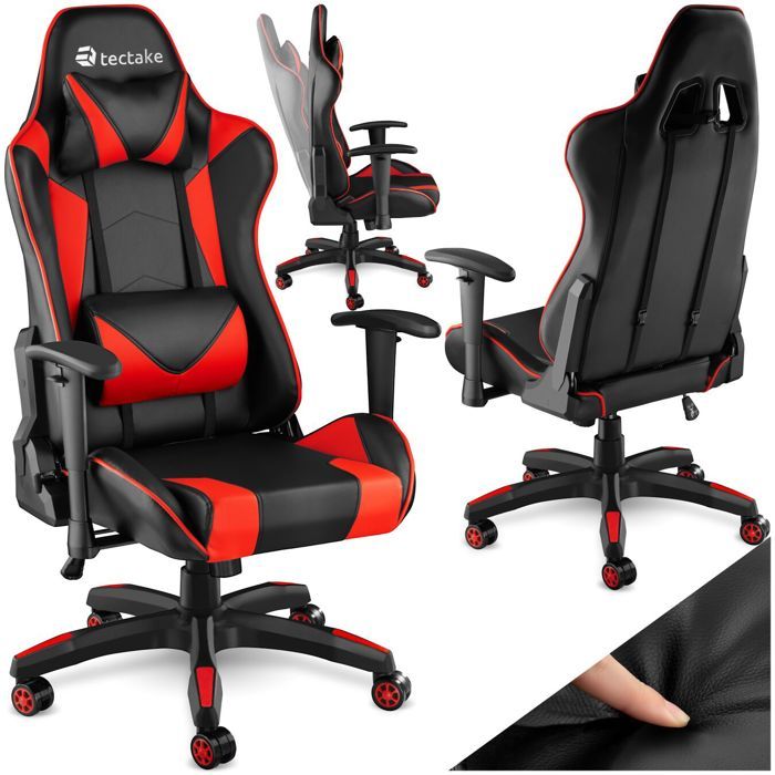 FAUTEUIL DE BUREAU - TECTAKE - Chaise gamer TWINK Forme ergonomique Rotative à 360 ° et réglable en continu en hauteur - Noir/Rouge FAUTEUIL DE BUREAU - TECTAKE - Chaise gamer TWINK Forme ergonomique Rotative à 360 ° et réglable en continu en hauteur - Noir/Rouge