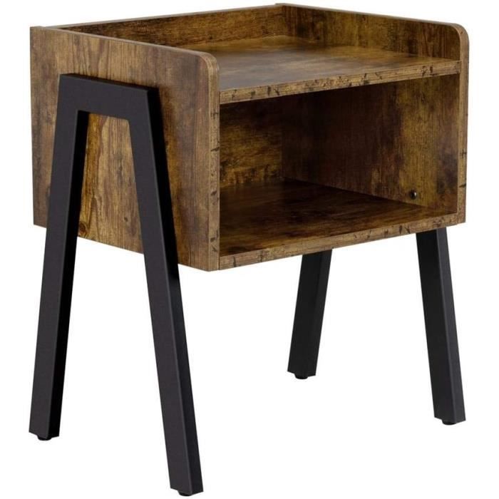 table d'appoint industriel empilable bout de canapé en bois style vintage avec compartiment ouvert pour salon chambre couloir[h1847]