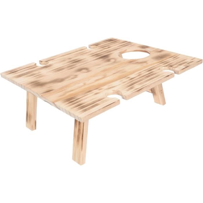 Table De Pique-nique Pliante En Bois - Ronde, Basse | Design Rainuré Pour Verres | Pour Camping, Jardin, Extérieur