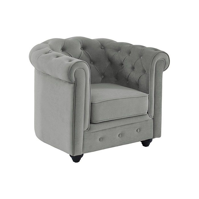 Fauteuil CHESTERFIELD - VENTE-UNIQUE - Velours gris clair - Tissu - Gris - Classique - Intemporel