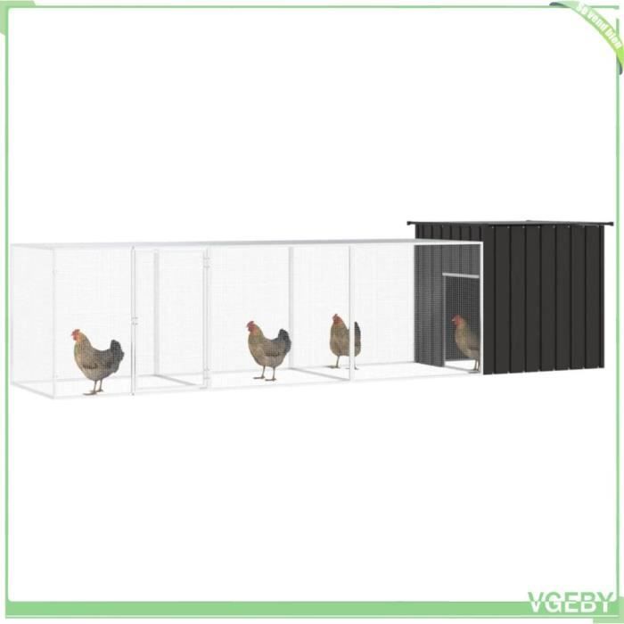 Meilleurs prix pour Poulailler - VGEBY - Anthracite - Acier galvanisé - 400x91x100 cm - 6 poules