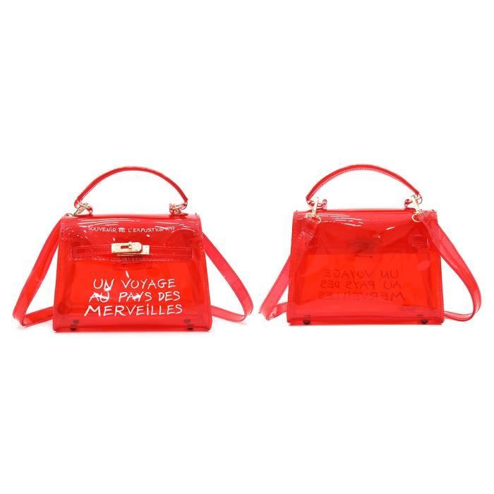 VGEBY Sac femme Sac main bandouli re r glable transparent en PVC pour femme rouge