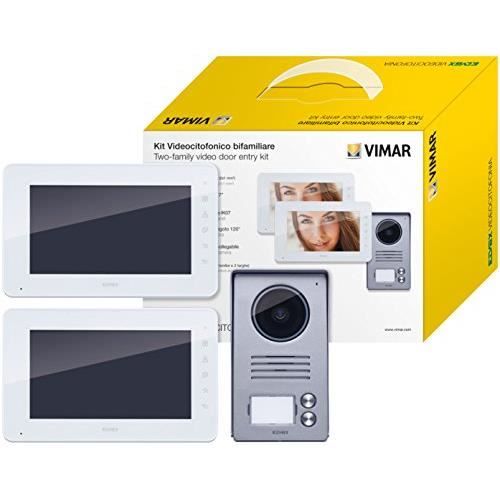 VIMAR Kit vidéophone bifamilial avec blocs d`alimentation multifiche, blanc/gris - K40911